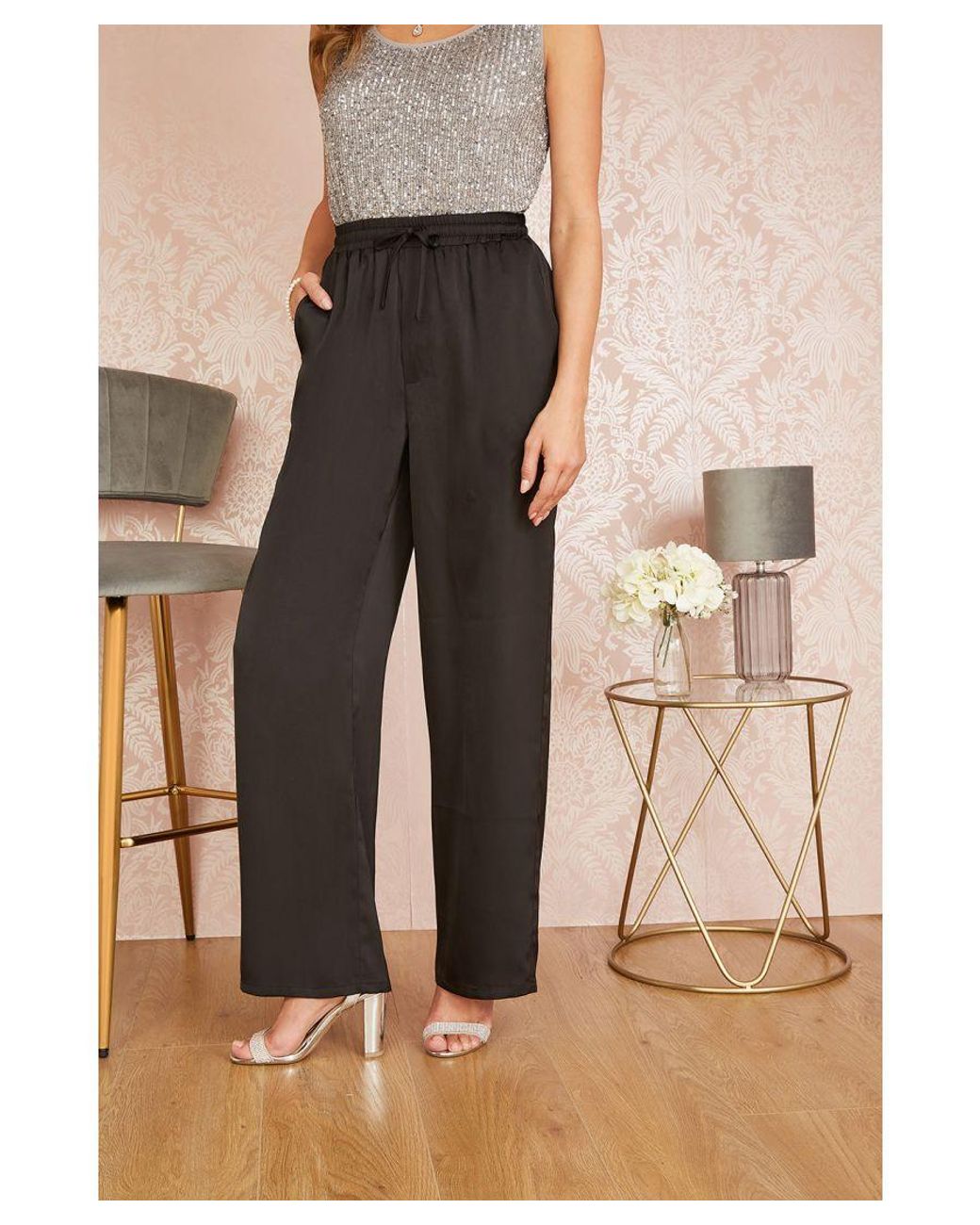 Yumi' Natural Satin Relaxed Trousers