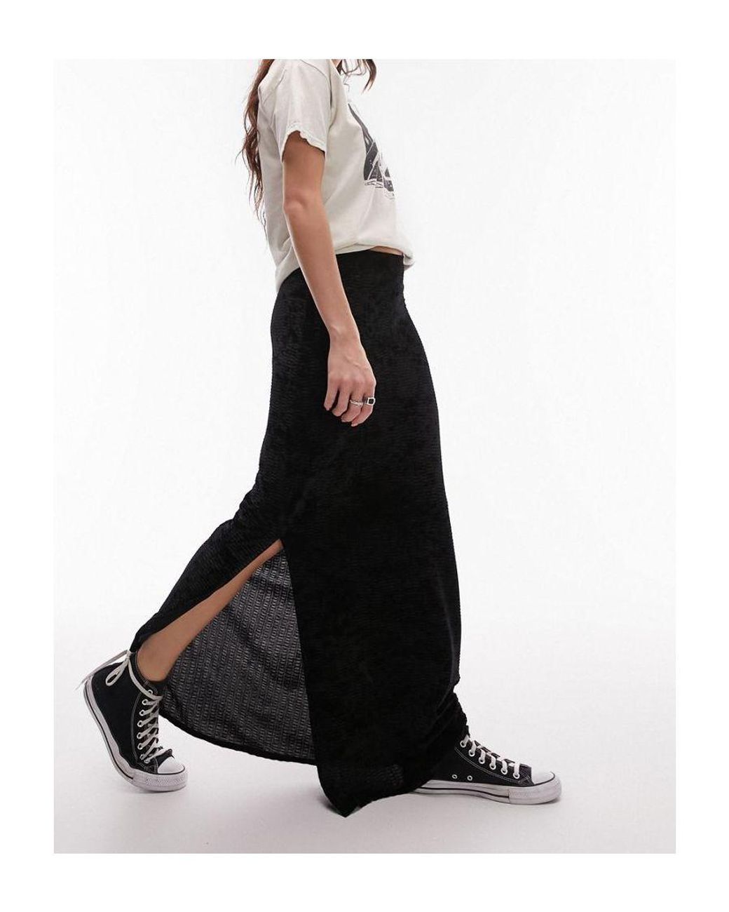 TOPSHOP Textured Velvet Jersey Maxi Skirt in White Lyst UK