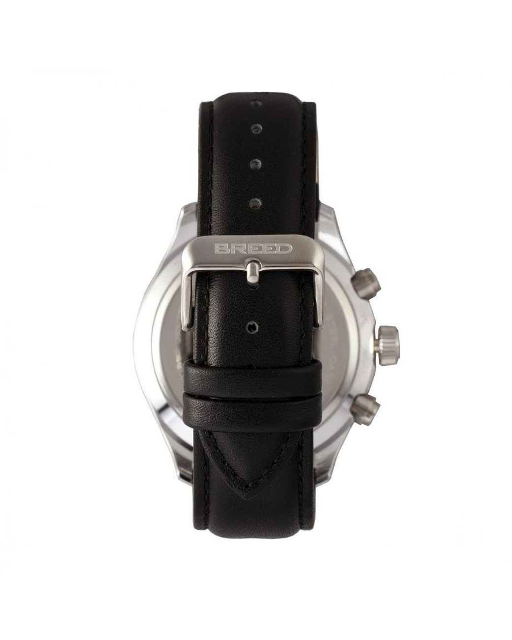 Breed Black Maverick Chronograph Leather-Band Watch W/Date for men