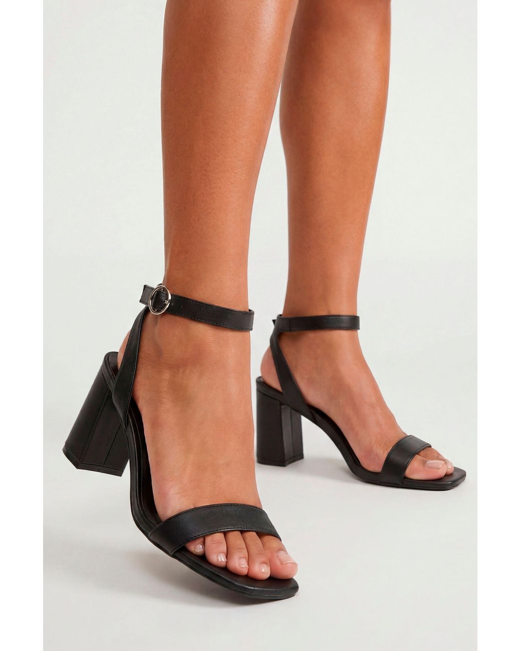 Boohoo Black Wide Fit 2 Part Mid Block Heels