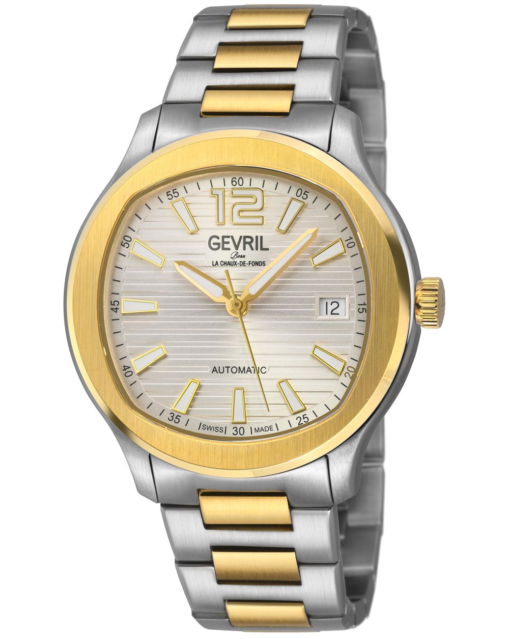 Gevril Metallic Stuyvesant 316L Stainless Steel Ipyg Top Ring Case, Cool Dial, Two Toned Bracelet Watch for men