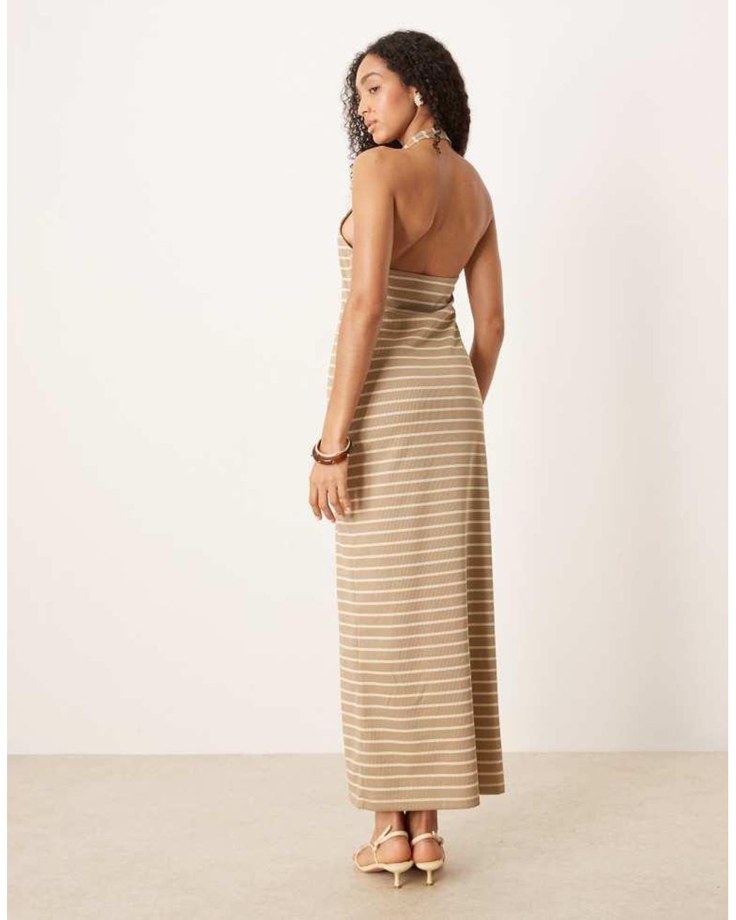 ASOS Natural Halter Maxi Stripe Dress