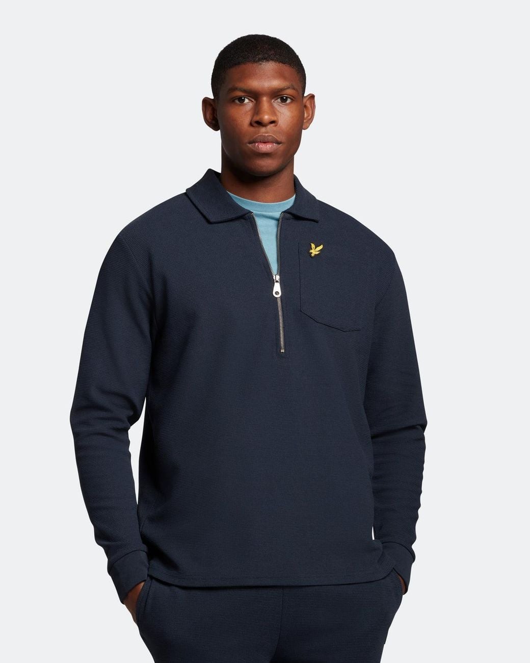 Lyle & Scott Blue Crest Textured Quarter Zip Sweatshirt for men