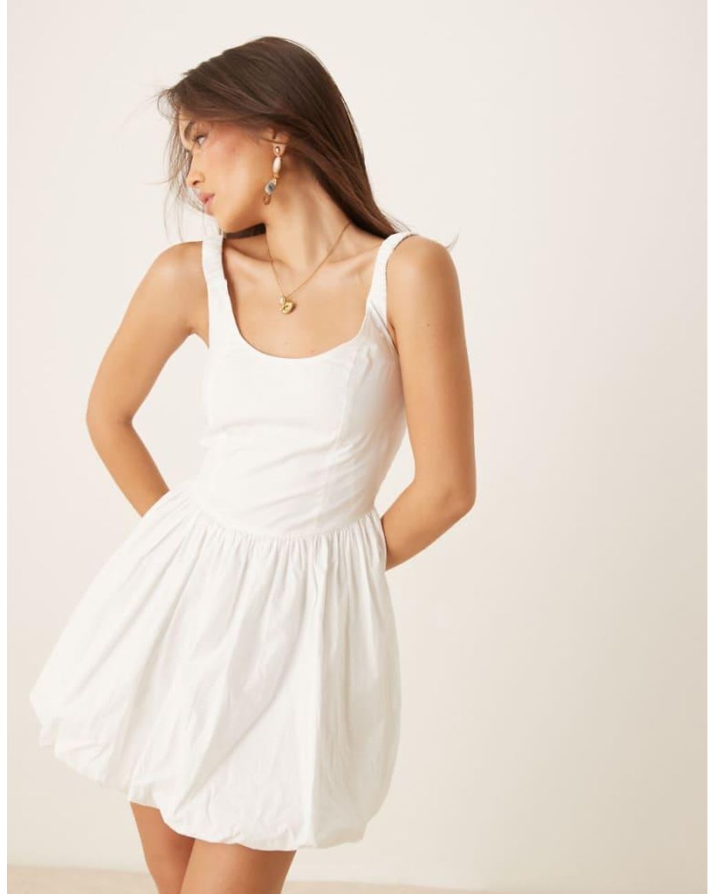 Nobody's Child White Loie Structured Puffball Mini Dress