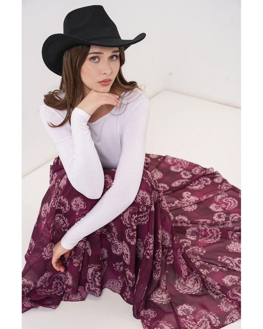 Bigdart Purple High Waist Paisley Maxi Skirt