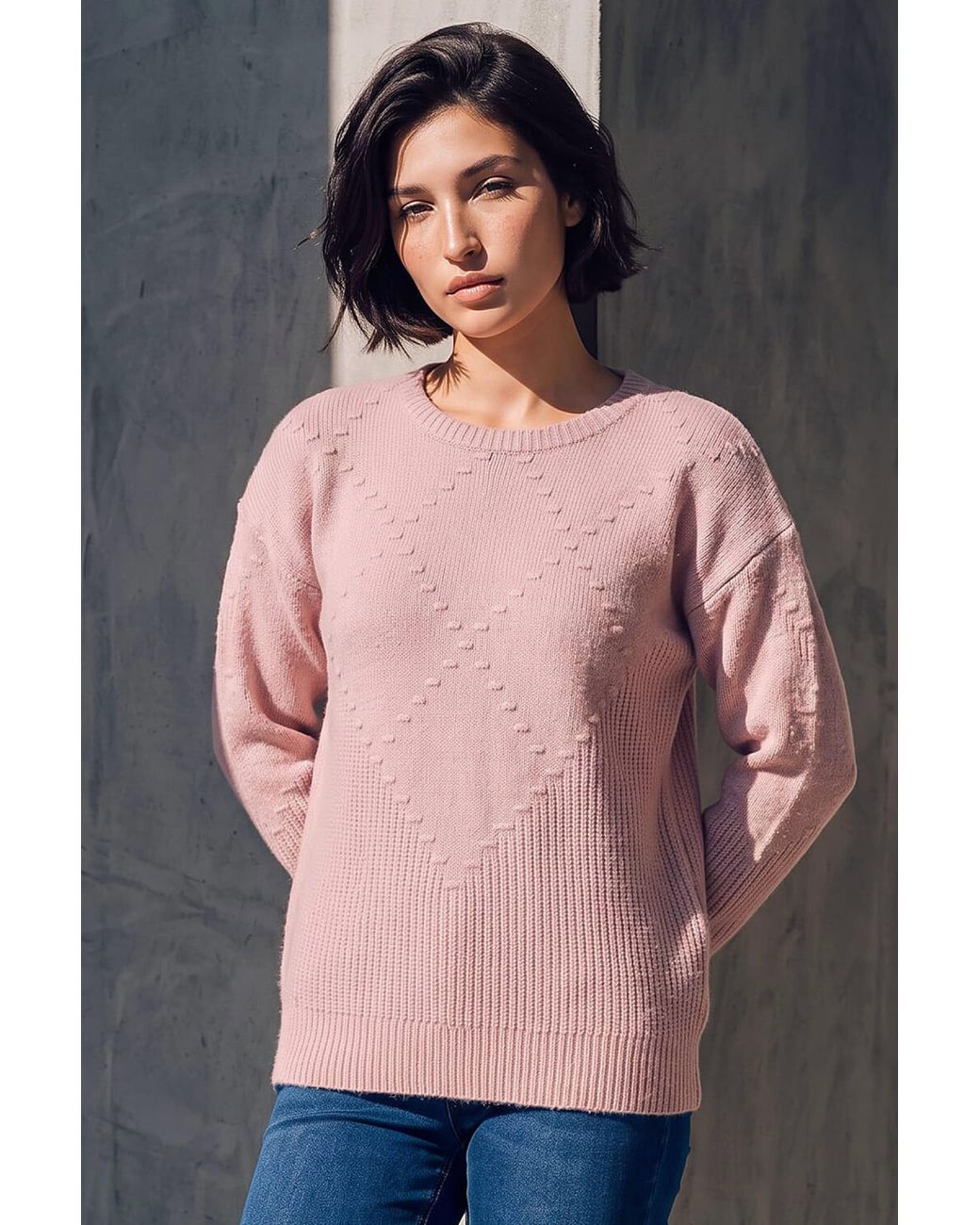 Roman Pink Petite Bobble Contrast Knit Jumper