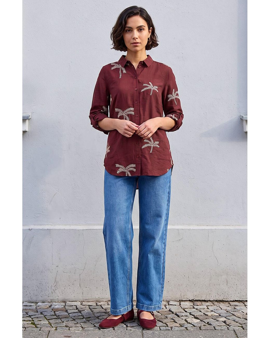 Roman Embroidered Palm Print Shirt