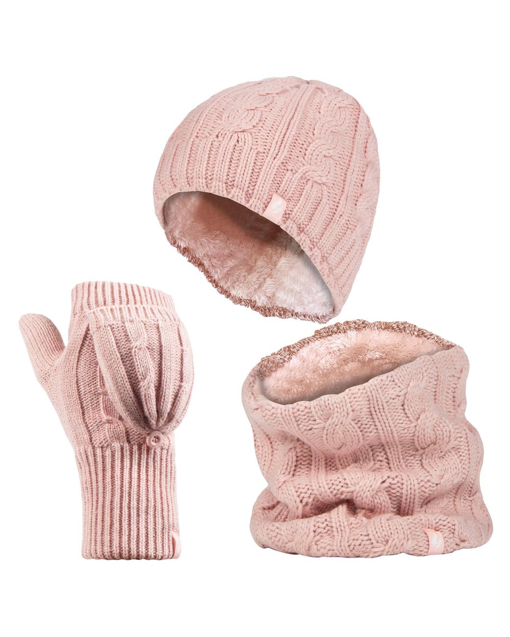 Heat Holders Pink Thermal Winter Fleece Hat, Neck Warmer And Converter Gloves Set