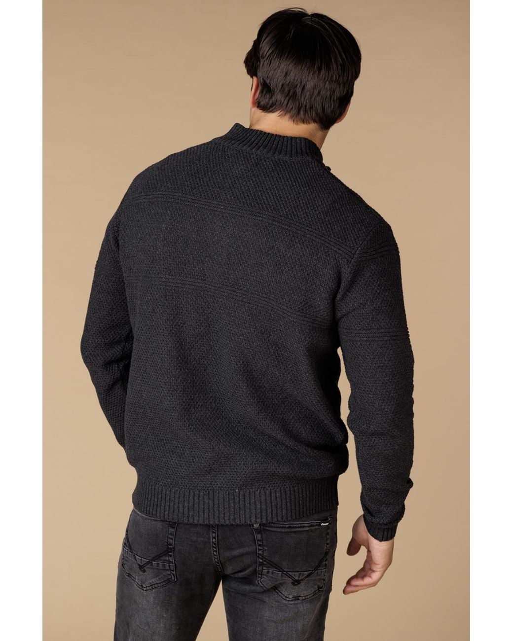 Firetrap Black Cotton Rich Textured Half Zip Jumper for men