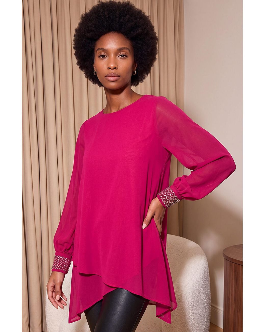 Roman Pink Embellished Detail Layered Top