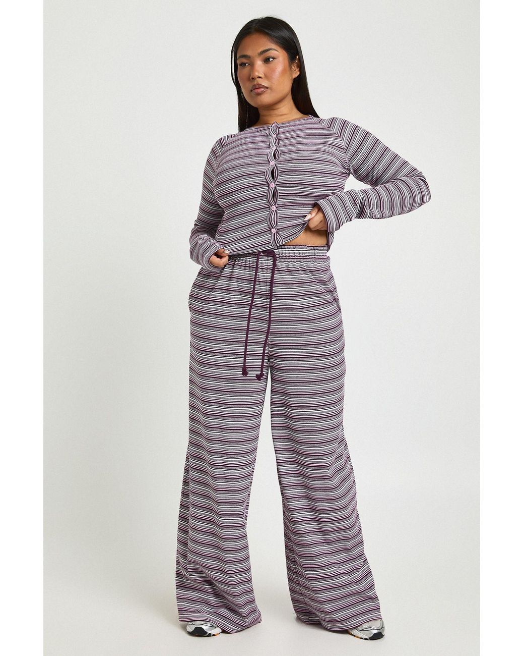 Boohoo Pink Plus Stripe Wide Leg Trousers