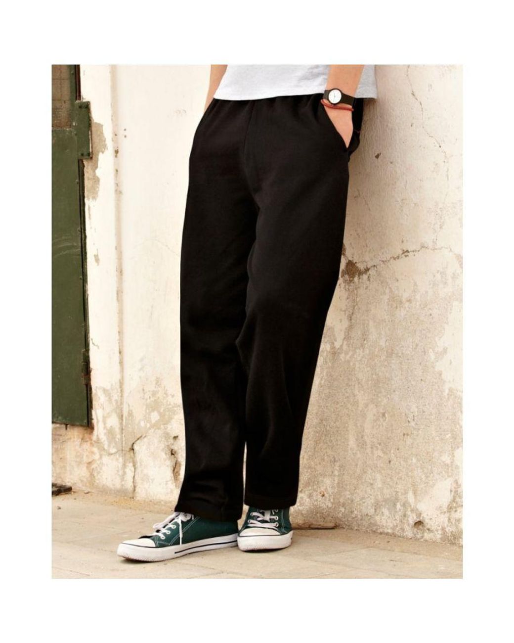 Fruit Of The Loom Black Open Hem Jog Pants Jogging Bottoms for men
