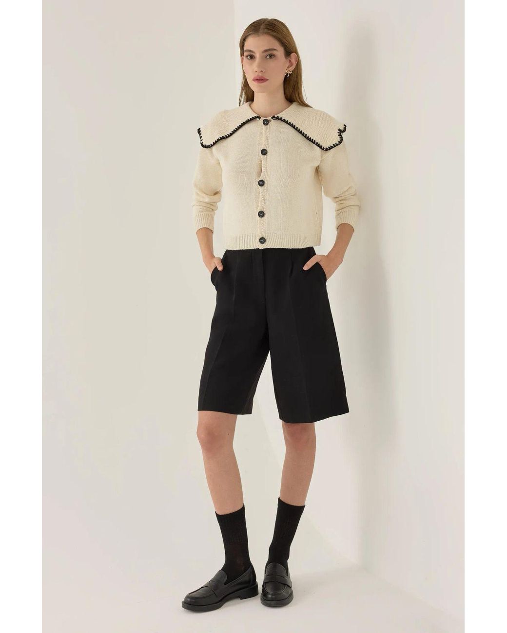 Hiccup Natural Shawl Collar Knit Sweater