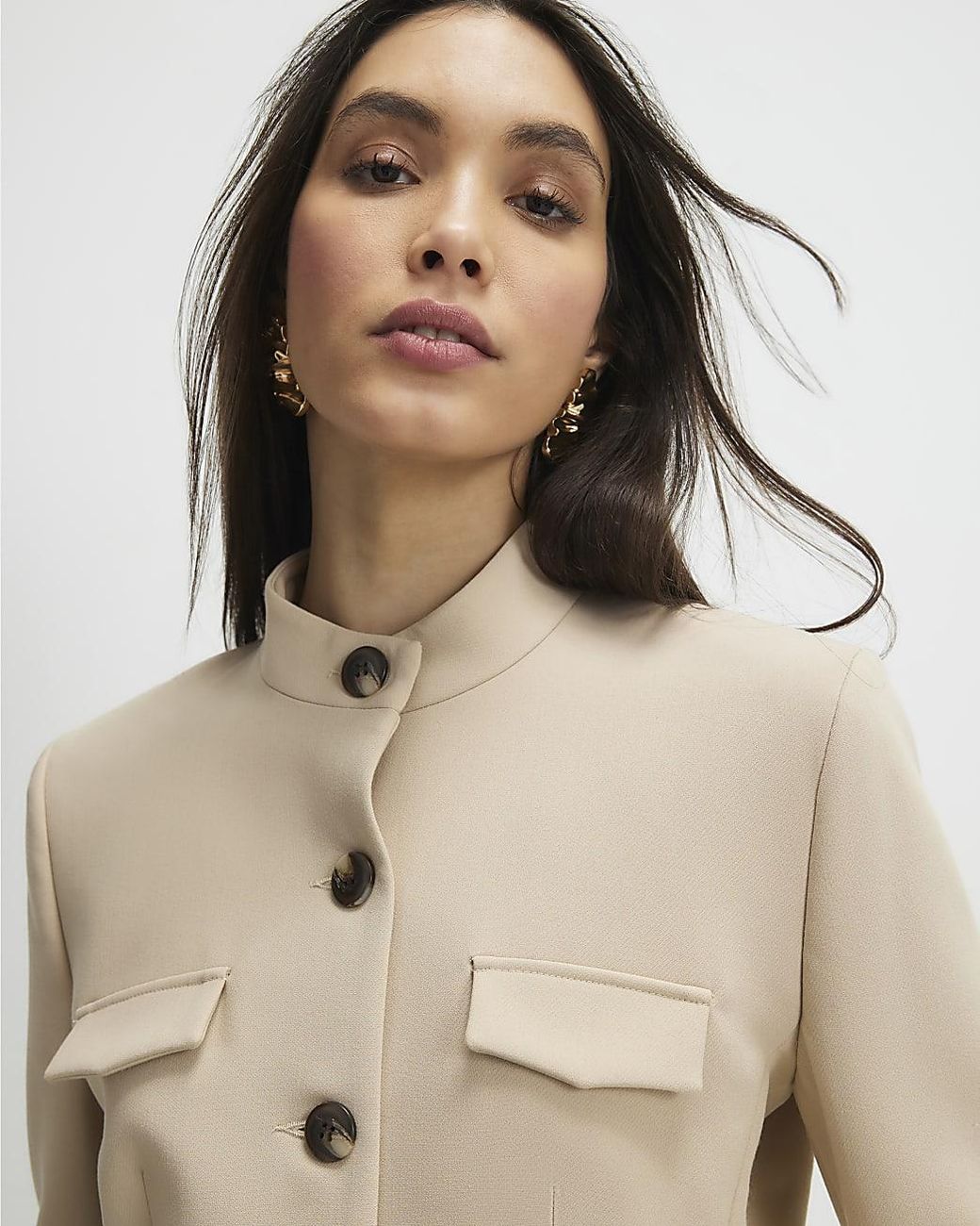 River Island Blue Jacket Pocket Detail Structured Button