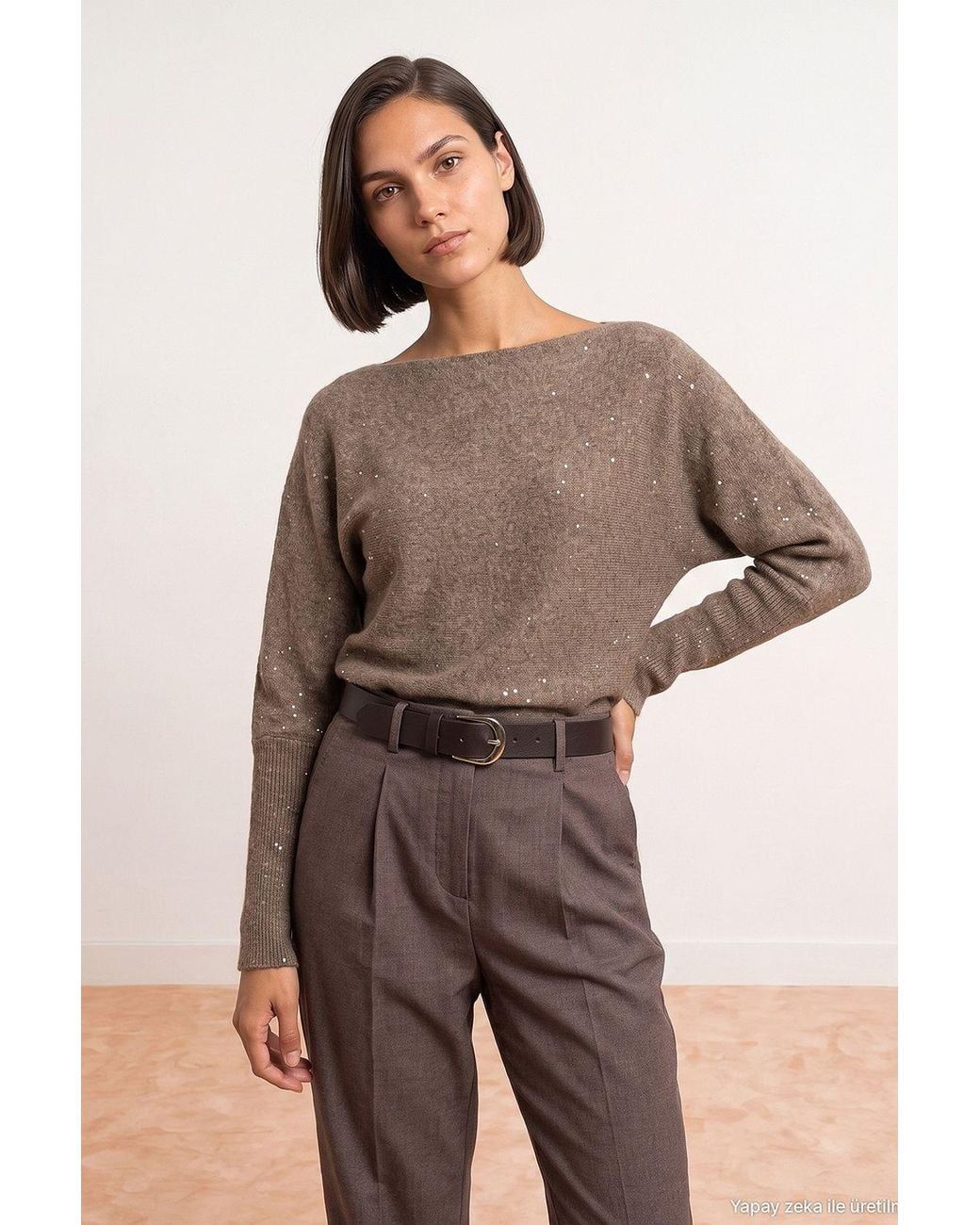 Dilvin Brown Knit Sweater