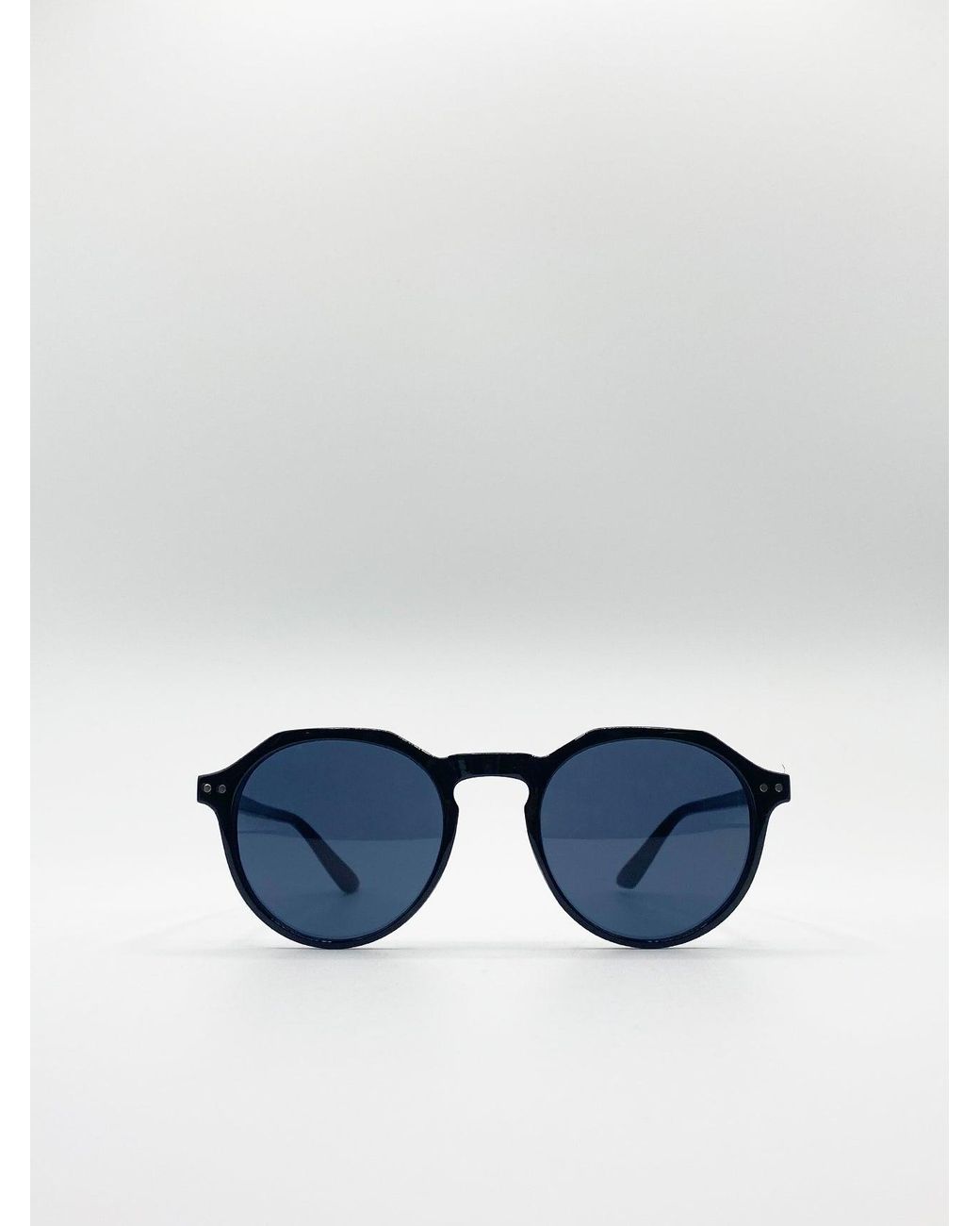 SVNX Blue Classic Preppy Sunglasses With Key Hole Nosebridge