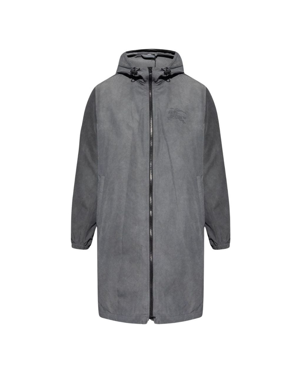 Burberry Gray Logo Printed Zipped Hooded Coat Cotton for men
