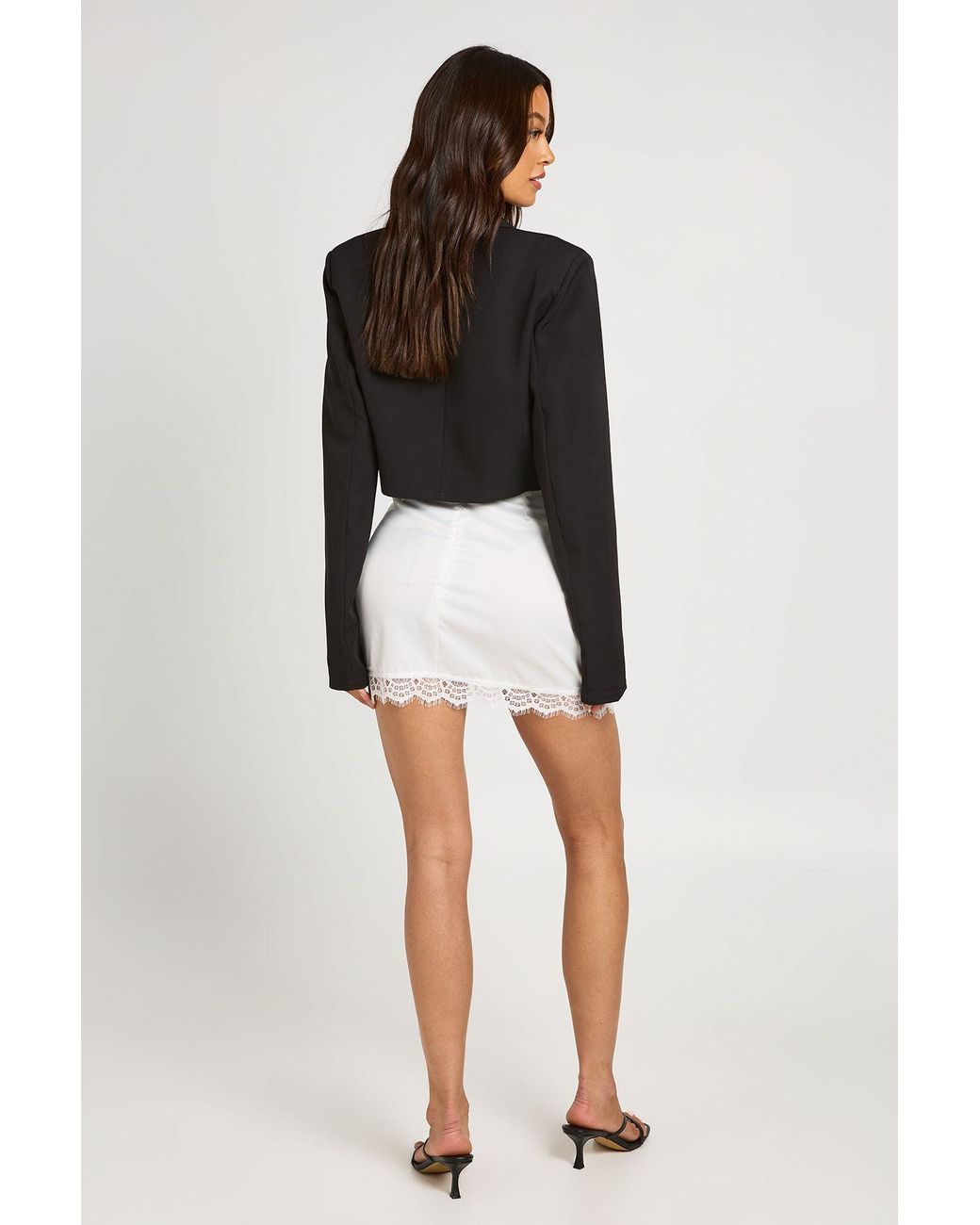 Boohoo Black Tall Lace Trim Satin Mini Skirt