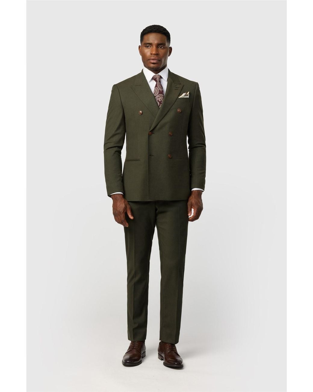 Antique Rogue Green Double Breasted Long Sleeve Six Button Collared Slim Fit Suit Jacket for men