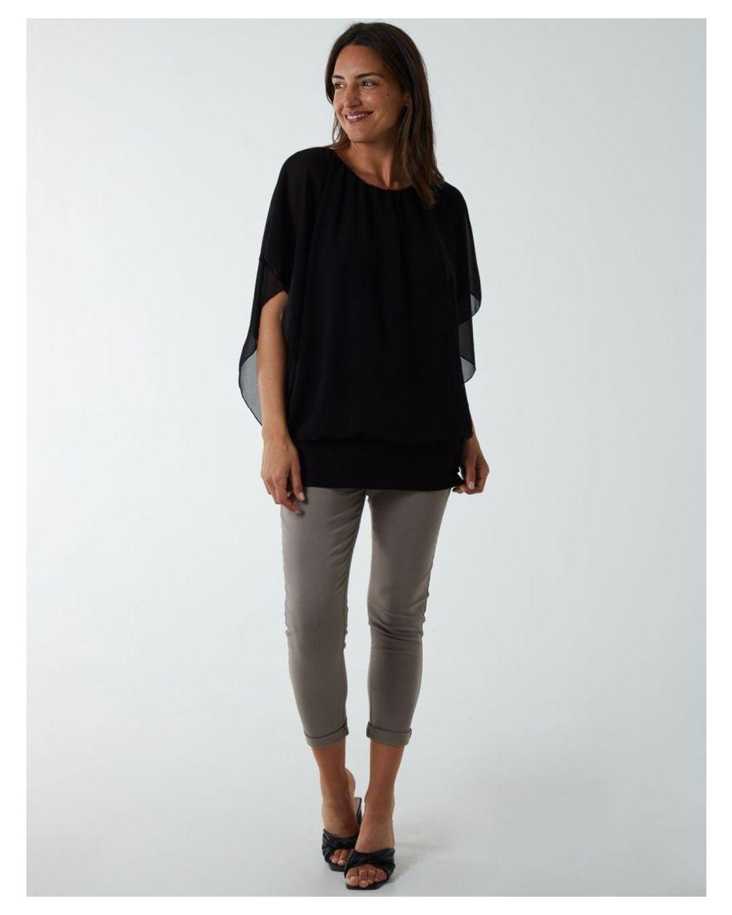 Blue Vanilla Black Double Layer Sheer Detail Blouse