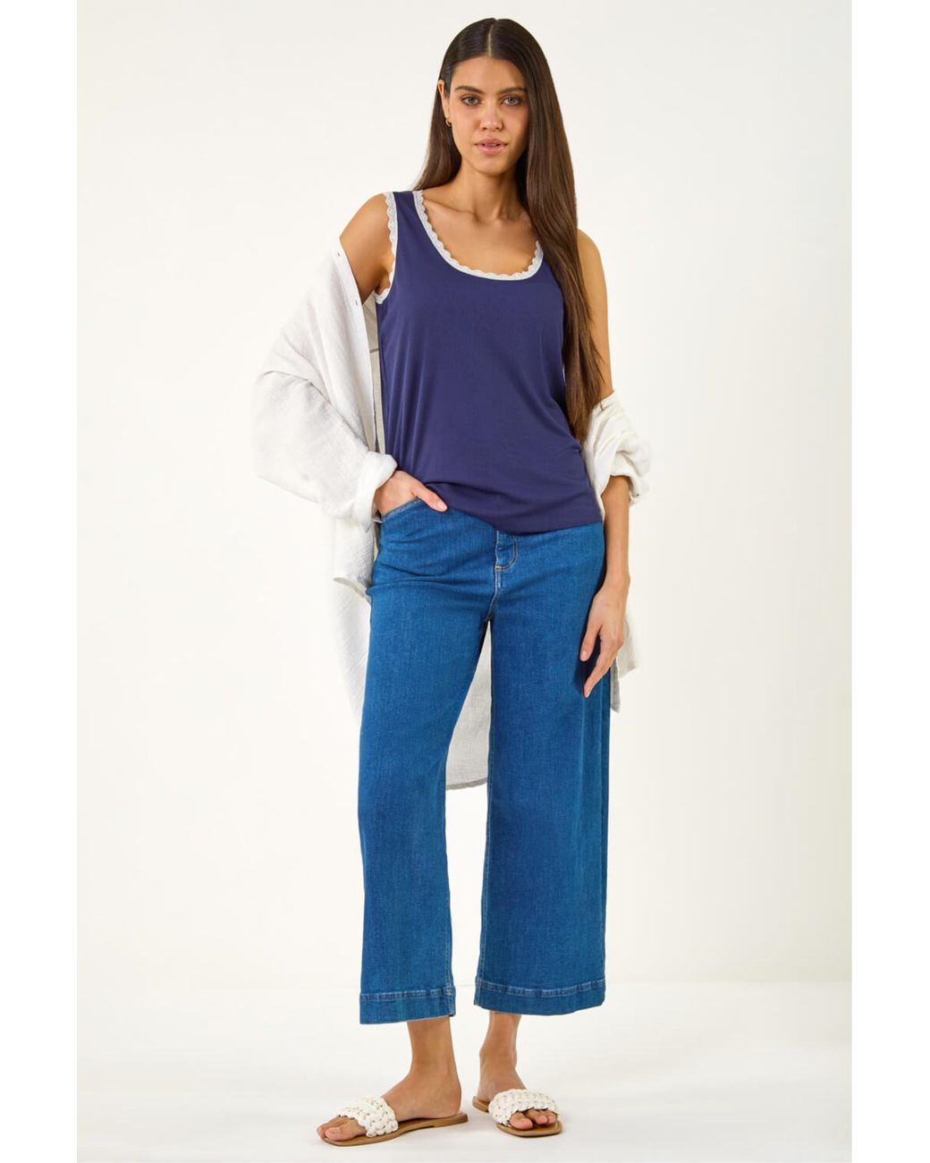 Roman Blue Lace Trim Ribbed Vest