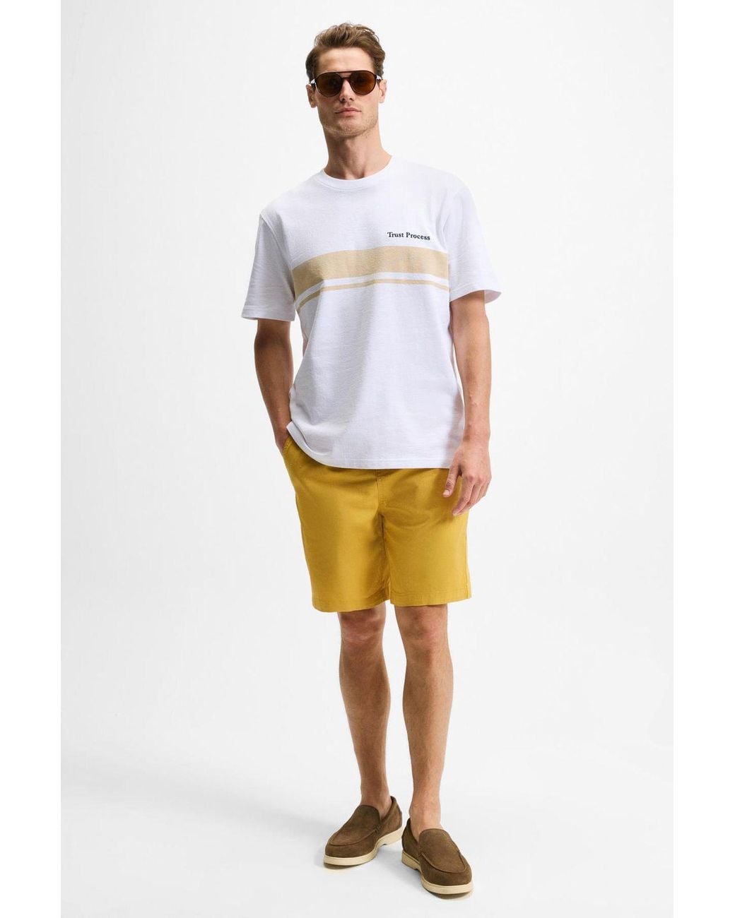 Grimelange White Striped Crew Neck T-Shirt for men