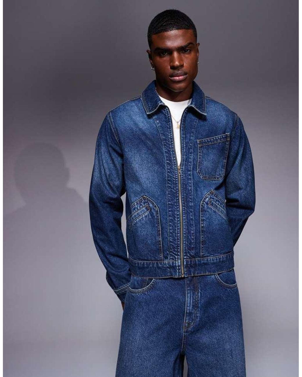 ASOS Blue Co-Ord Boxy Harrington Denim Jacket for men