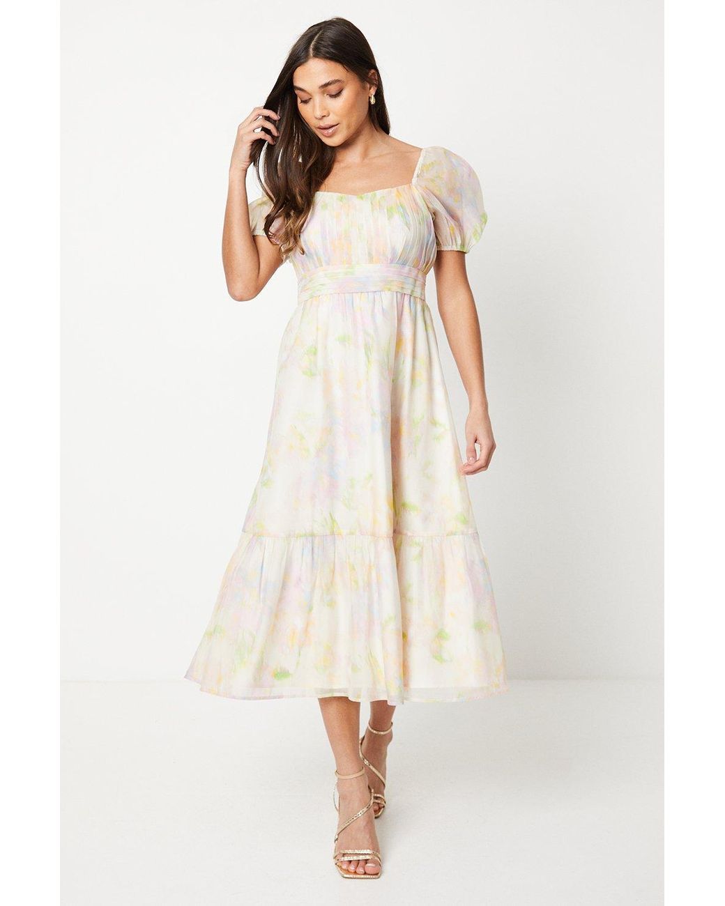 knee length dresses for ladies Oasis Lace Tiered Strappy Midi Dress
