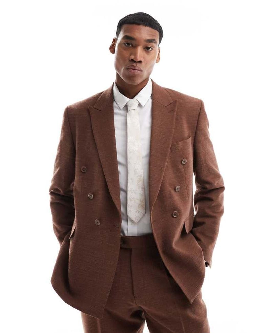 Viggo Tailoring Brown Lisandro Double Breasted Suit Jacket for men