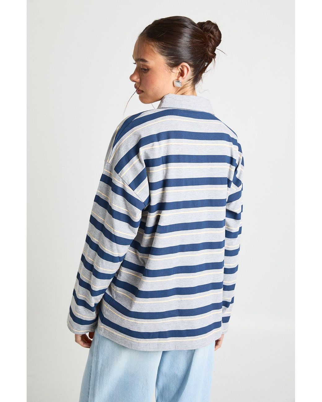 Boohoo Gray Stripe Rugby Top