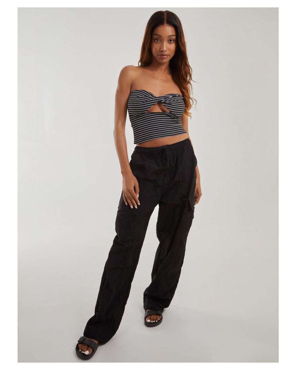 Pink Vanilla Black Stripe Twist Cut Out Bandeau Top