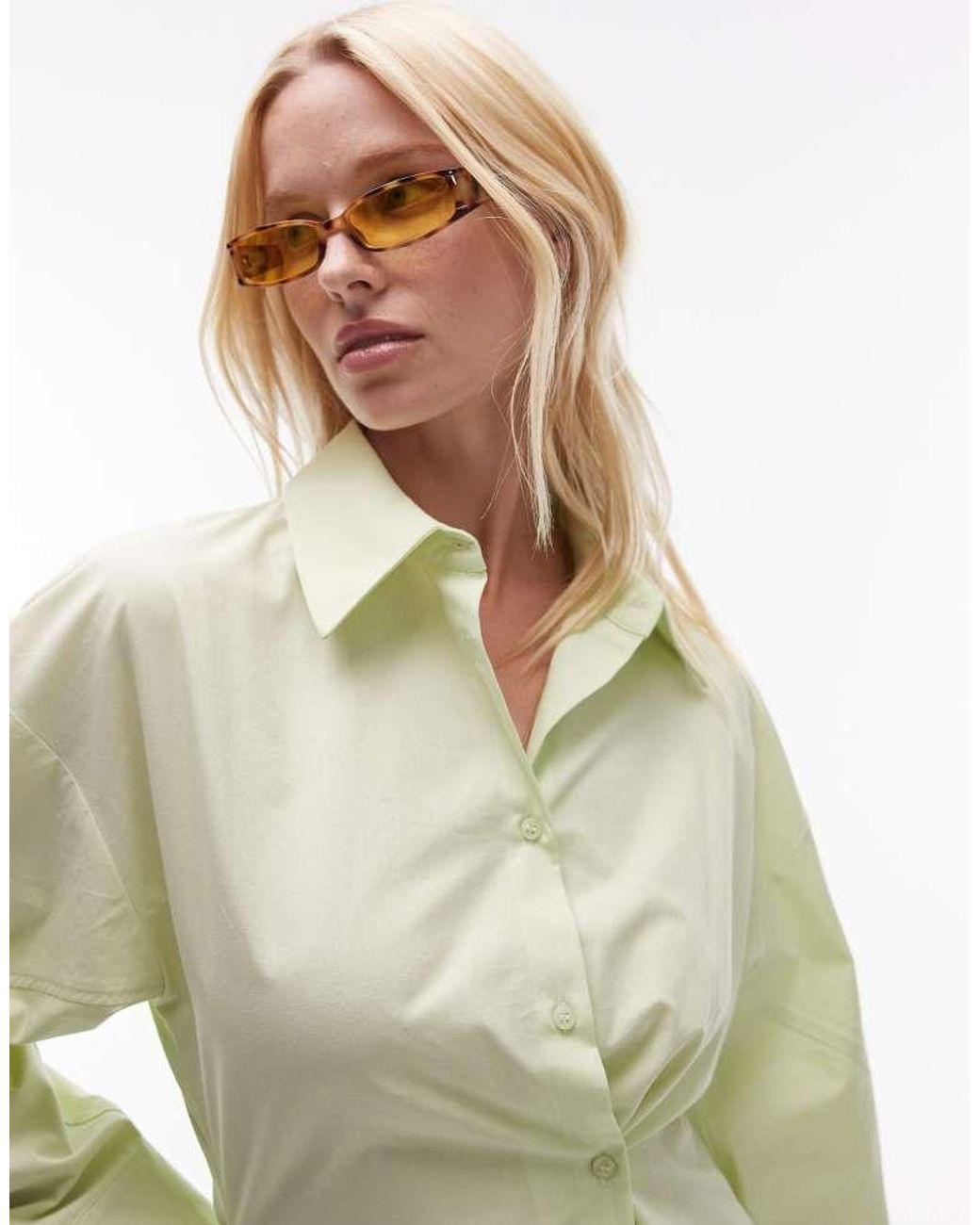 TOPSHOP Green Asymmetric Placket Cinch Shirt