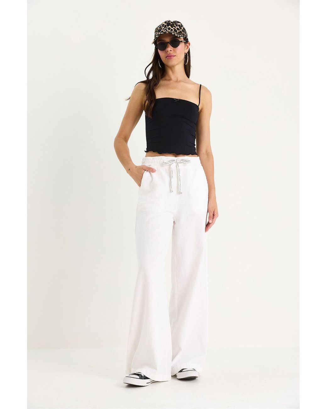 Bianco Lucci White Elastic Waist Palazzo Pants
