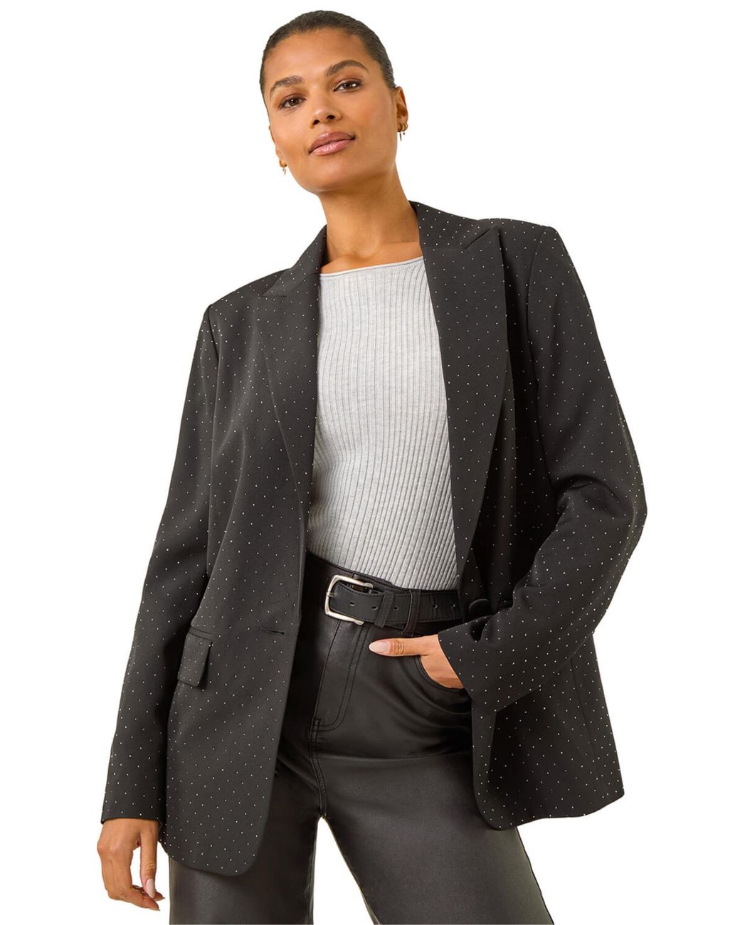 Roman Black Revere Collared Diamante Jacket