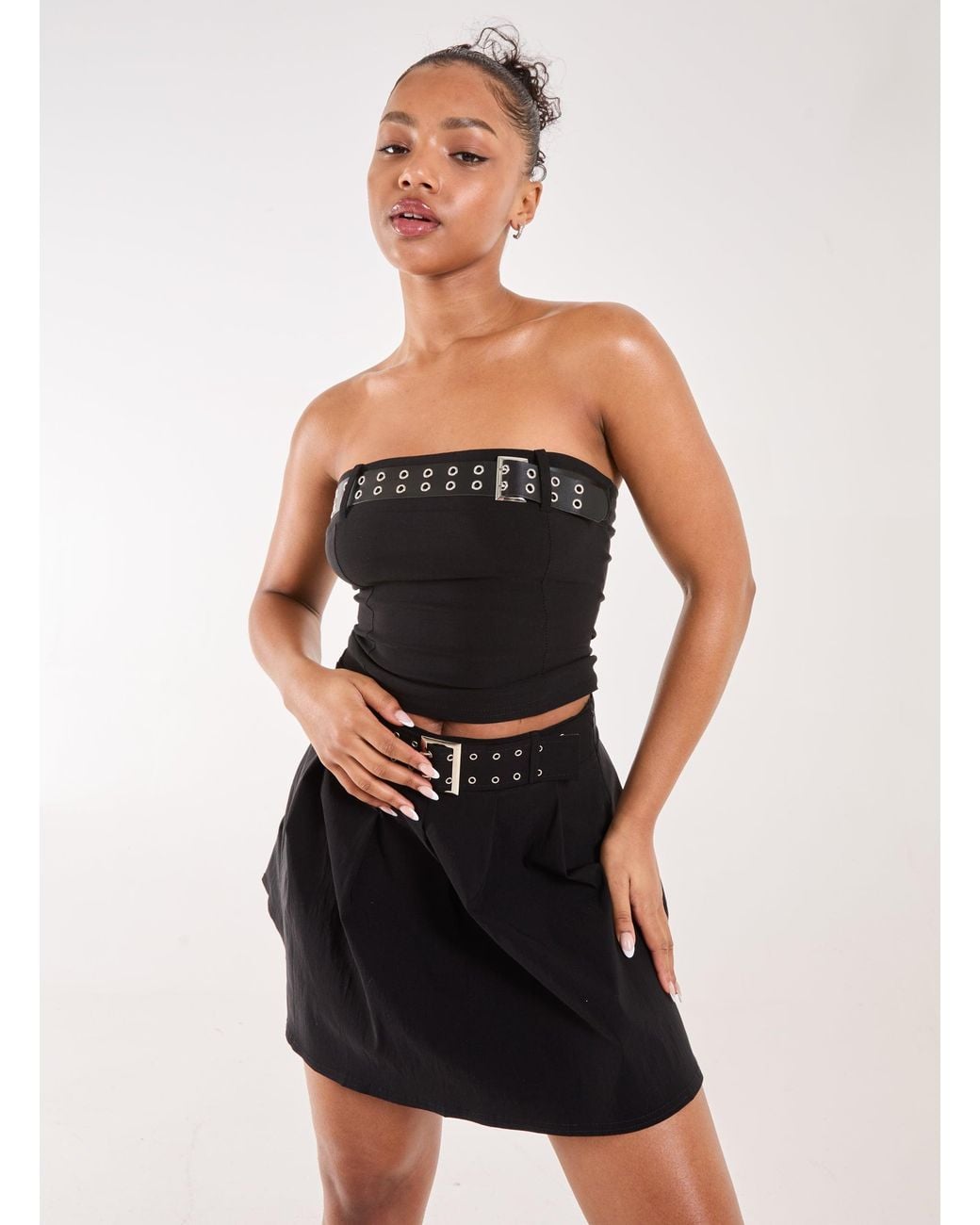 Pink Vanilla Black Belted Bandeau Top