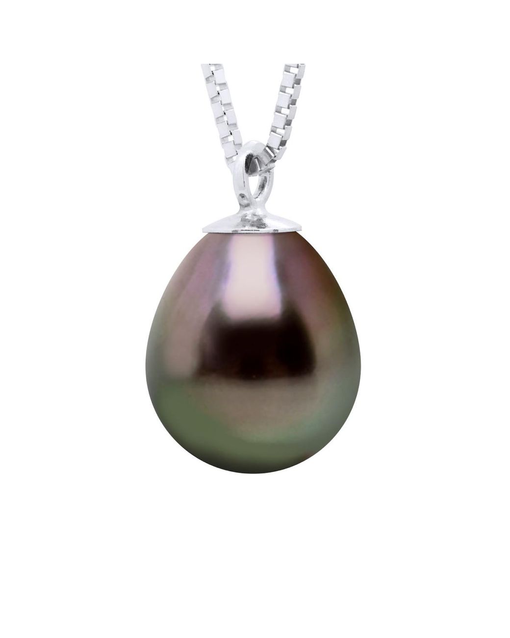 Ateliers Saint Germain Brown Necklace Link Venetian Of 925 Rhodium Plated And Real Cultured Tahiti Pearl Pear 8-9 Mm