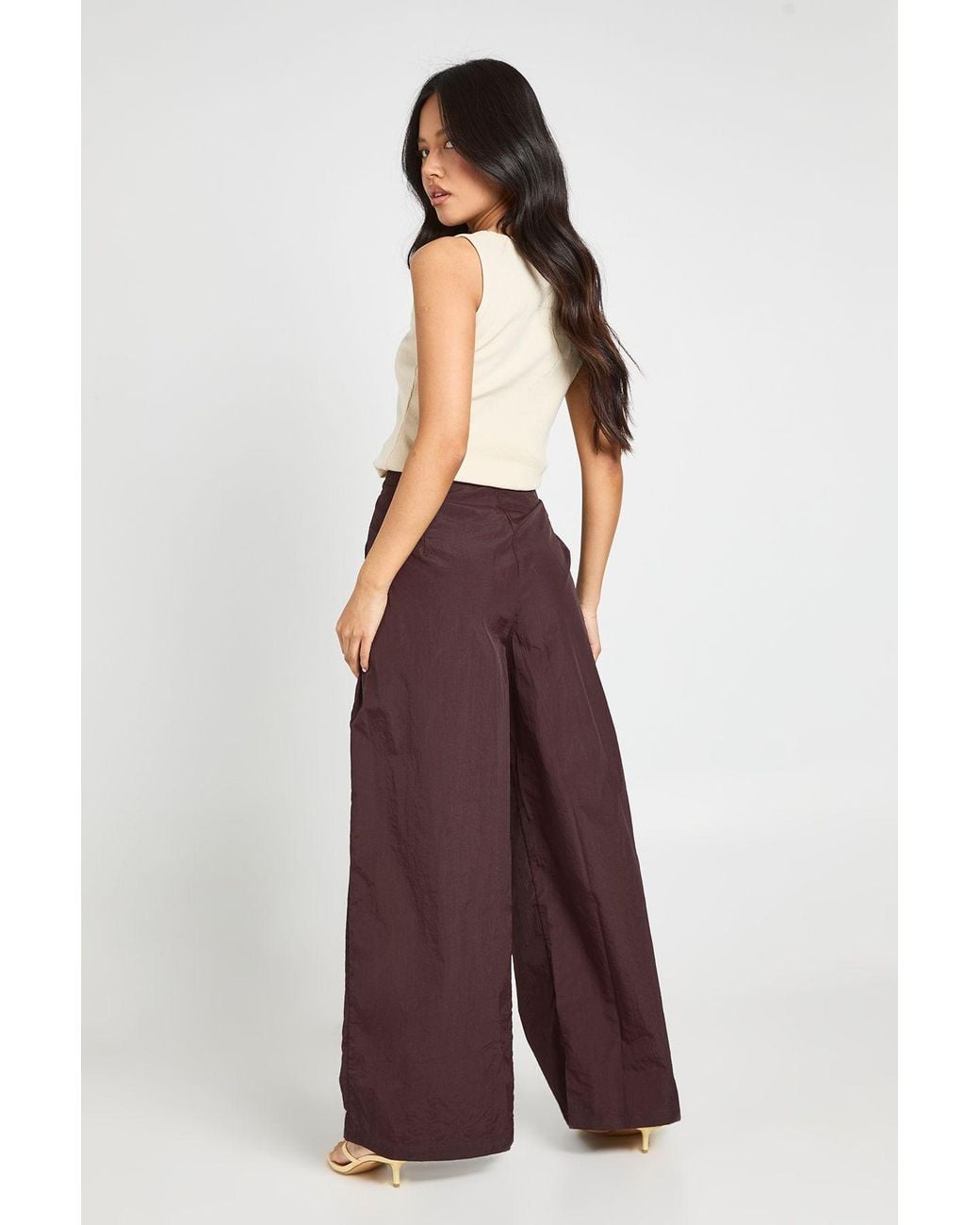 Boohoo Red Petite Nylon Pleat Detail Cargo Trousers