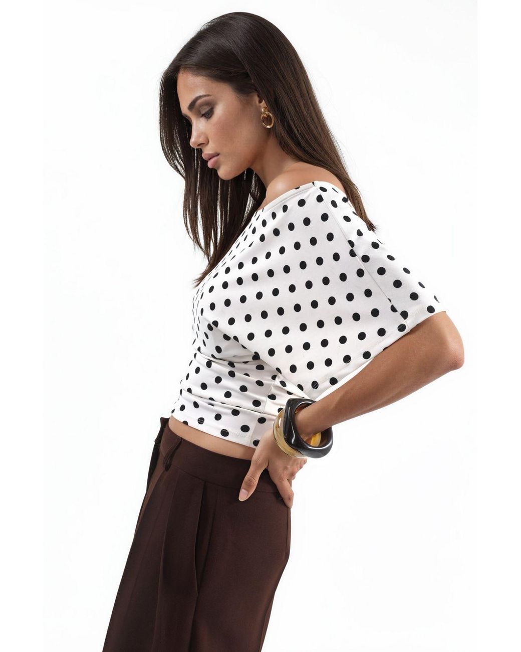 Hiccup White Polka Dot Fitted Waist Batwing Sleeve Blouse