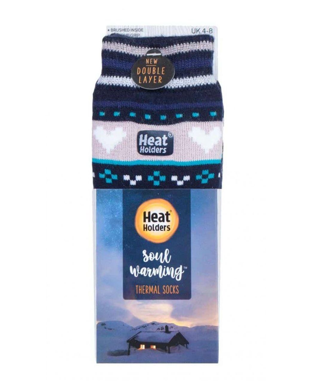 Heat Holders Blue Ladies Fairisle Nordic Winter Non Slip Thermal Slipper Socks