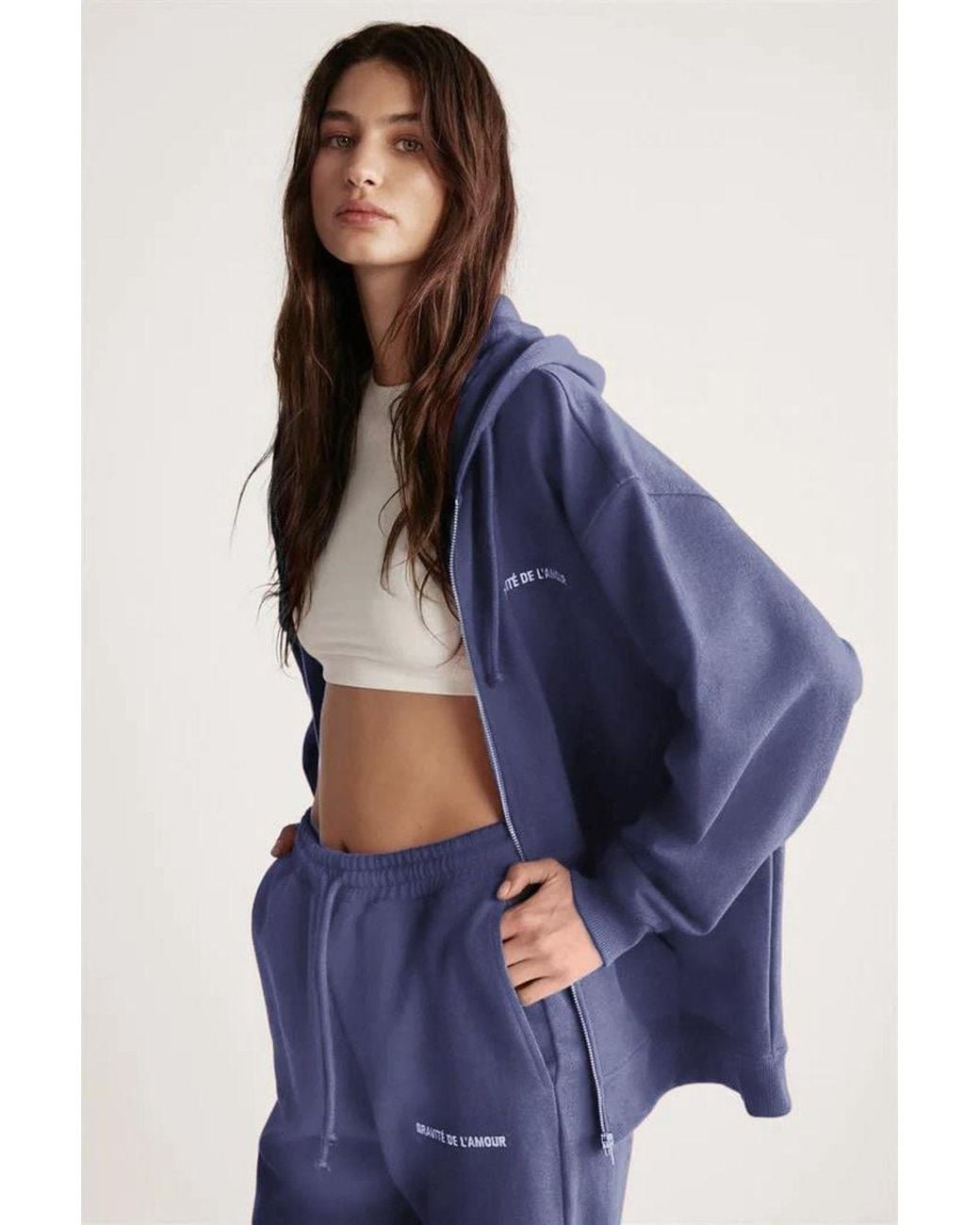Grimelange Blue Hooded Zip-Front Oversized Sweatshirt