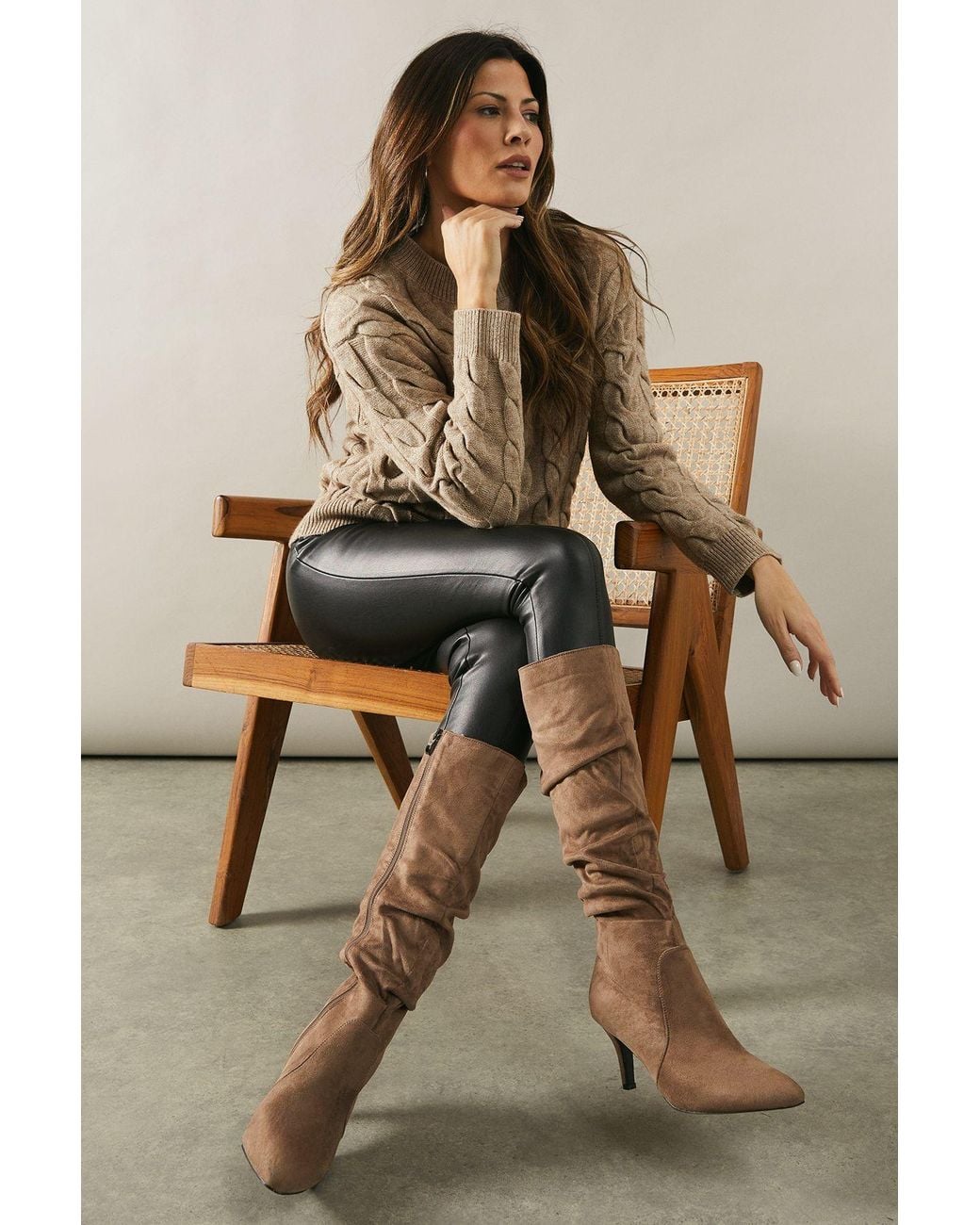 Wallis Natural Burgundy Knee High Boots Day To Night