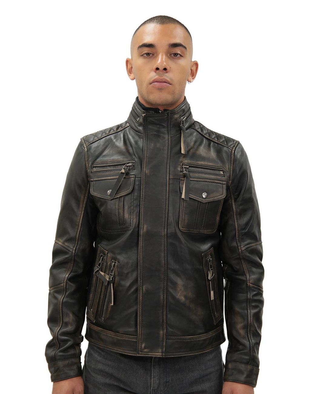 Infinity Leather Black Retro Biker Jacket-Toronto for men