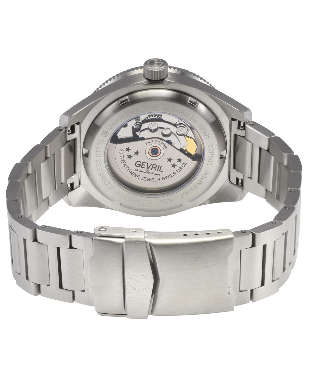 Gevril Gray Mariner Row Automatic, Ss Case, Bezel, Dial, 316L Stainless Steel Satin Bracelet Watch for men