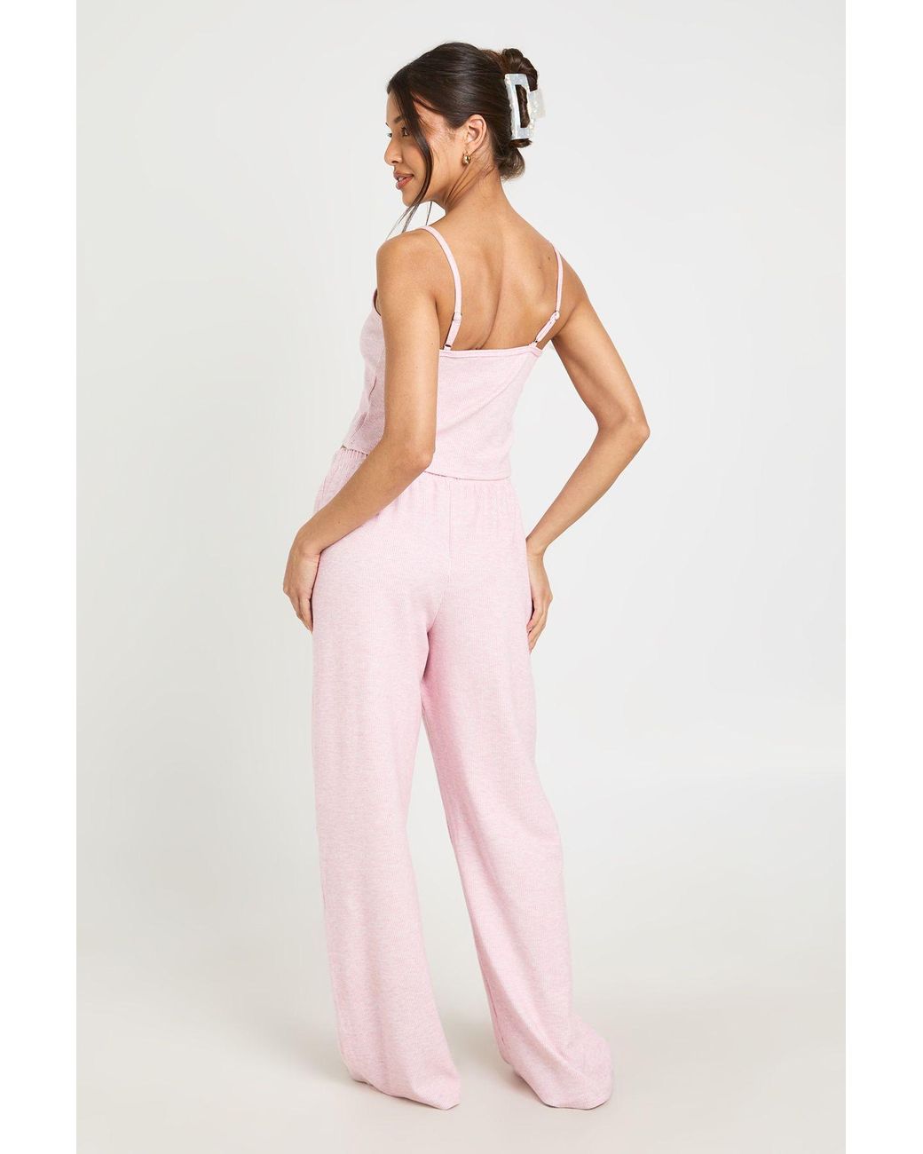 Boohoo Pink Contrast Rib Cami & Trouser Pyjama Set