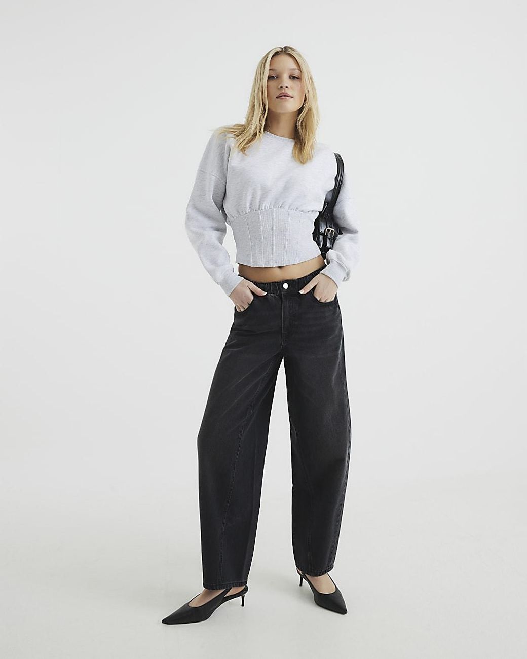 River Island White Barrel Jeans Elasticated Waist Cotton