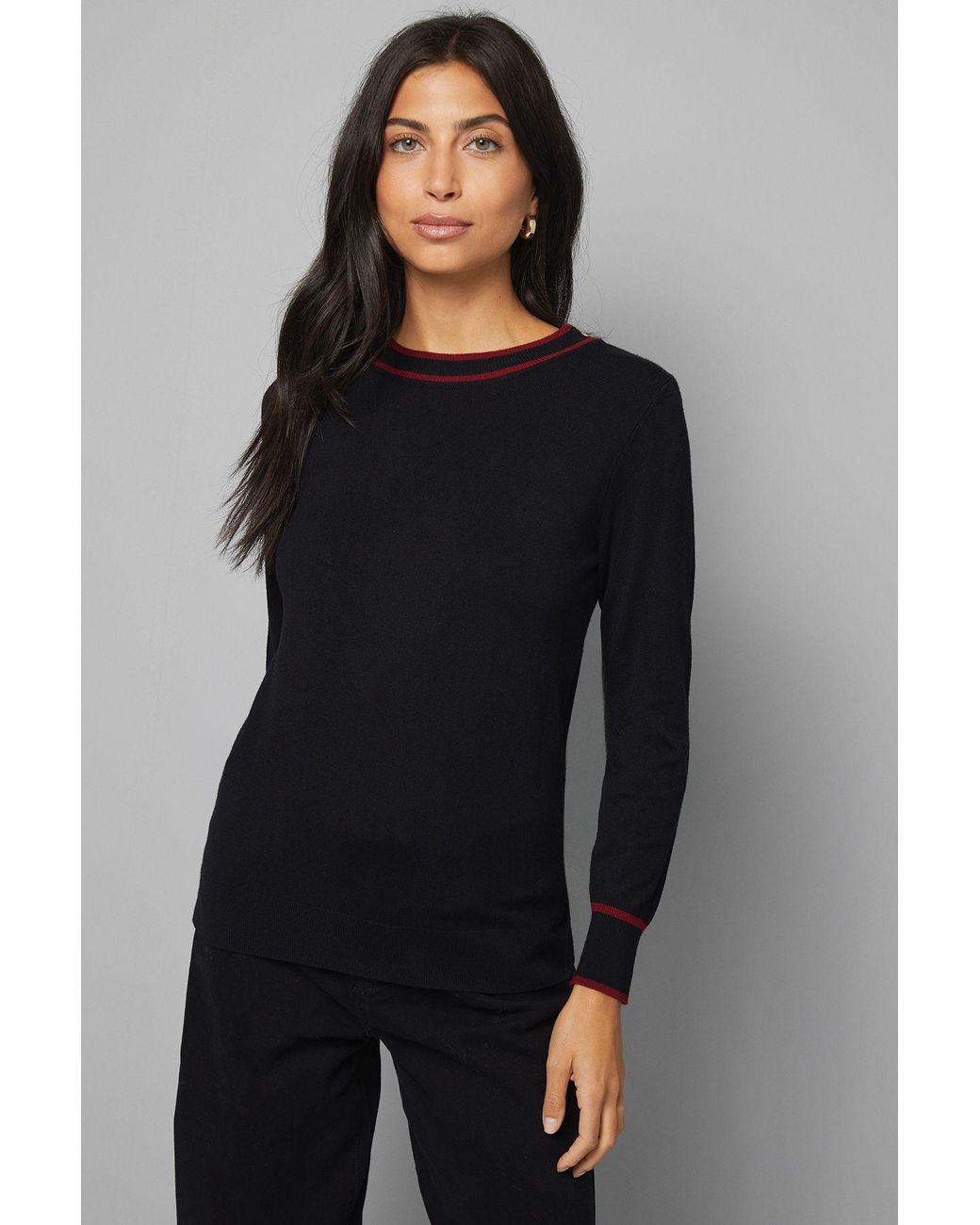 Wallis Black Zip Back Crew Knitted Top
