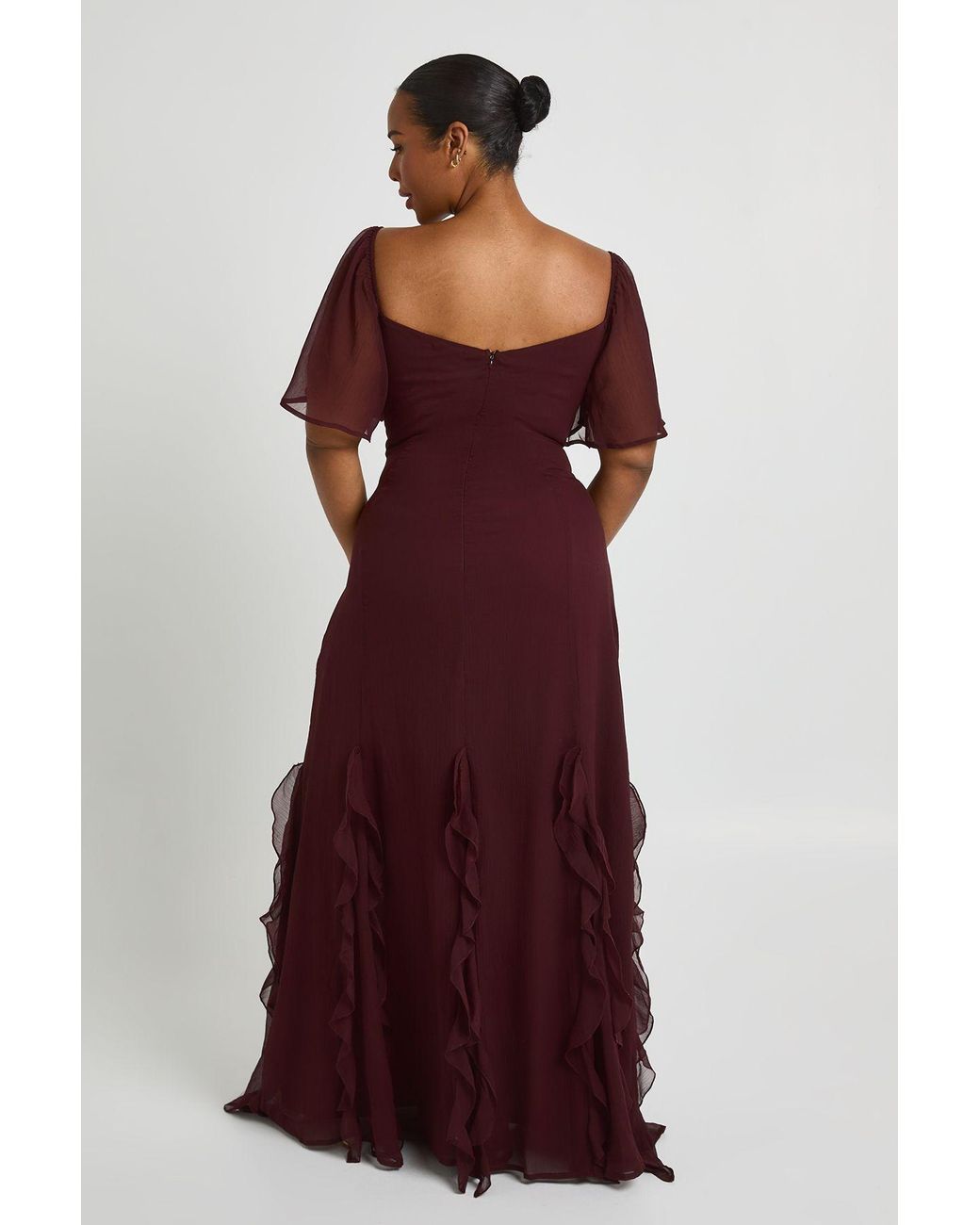Boohoo Red Plus Chiffon Puff Sleeve Ruffle Maxi Dress