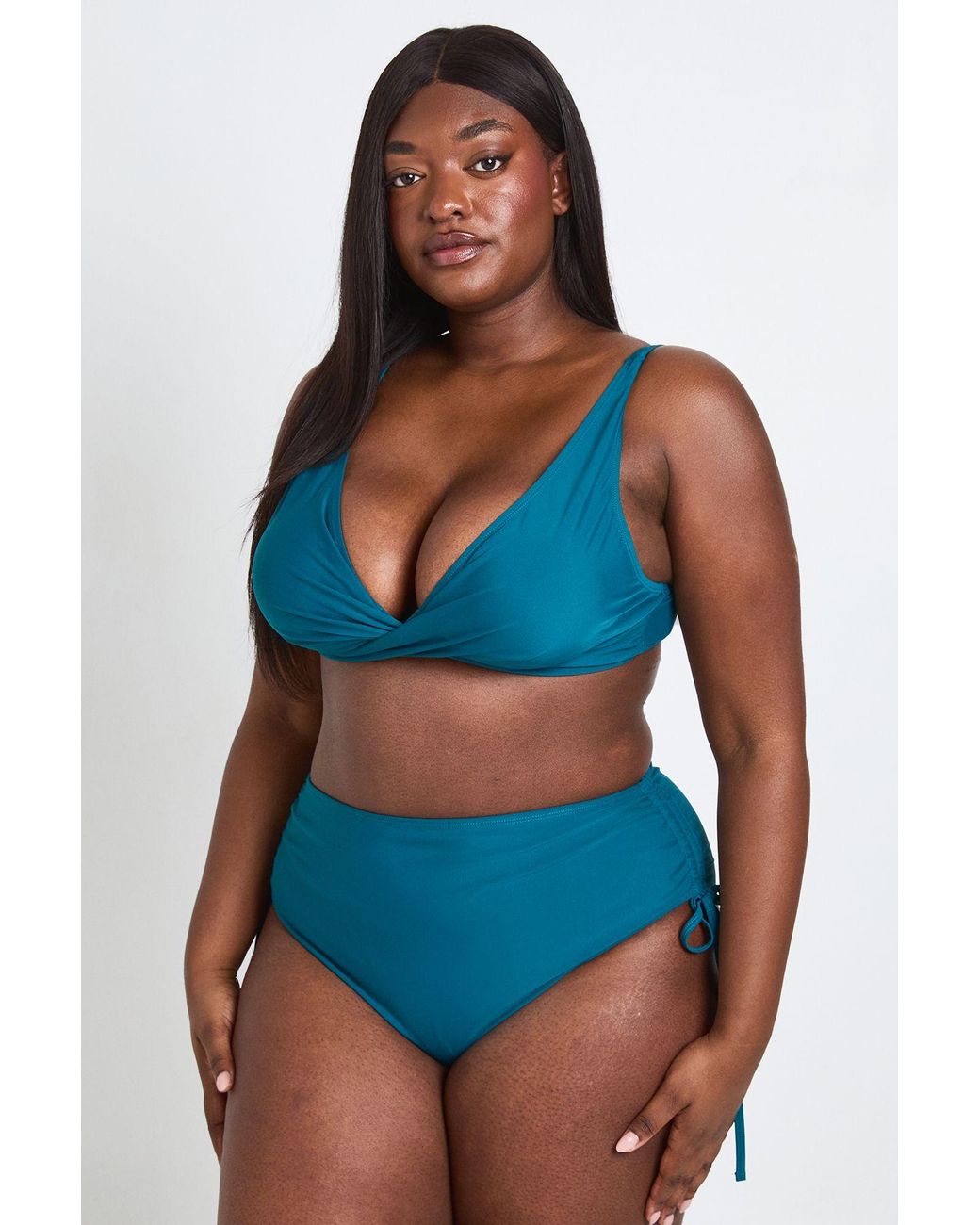 Boohoo Blue Plus Twist Front Bikini Top