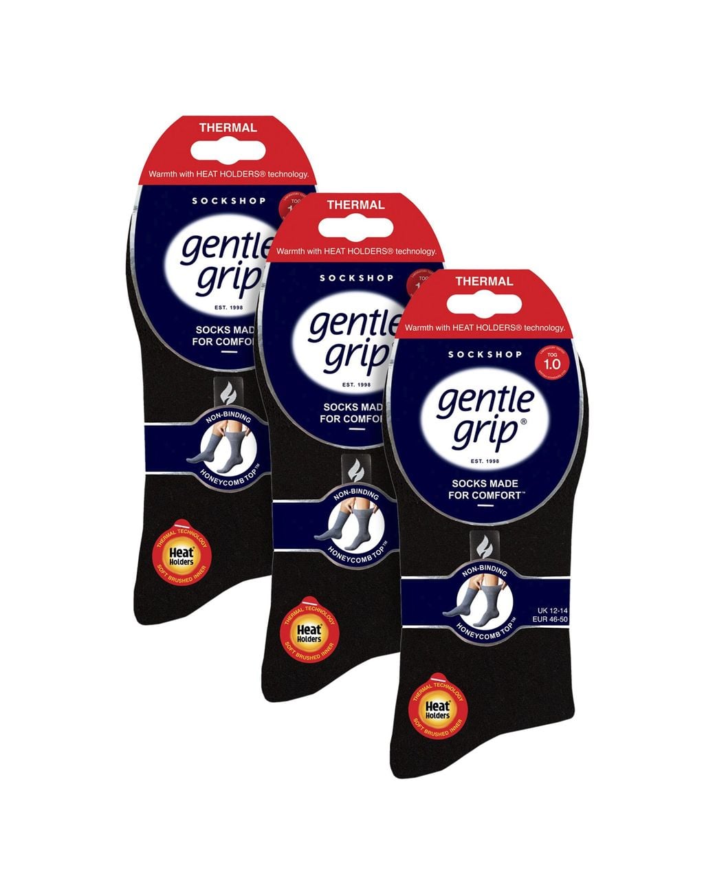 Gentle Grip Black 3 Pack Thermal Socks Warm Winter Crew With Brushed Inner for men