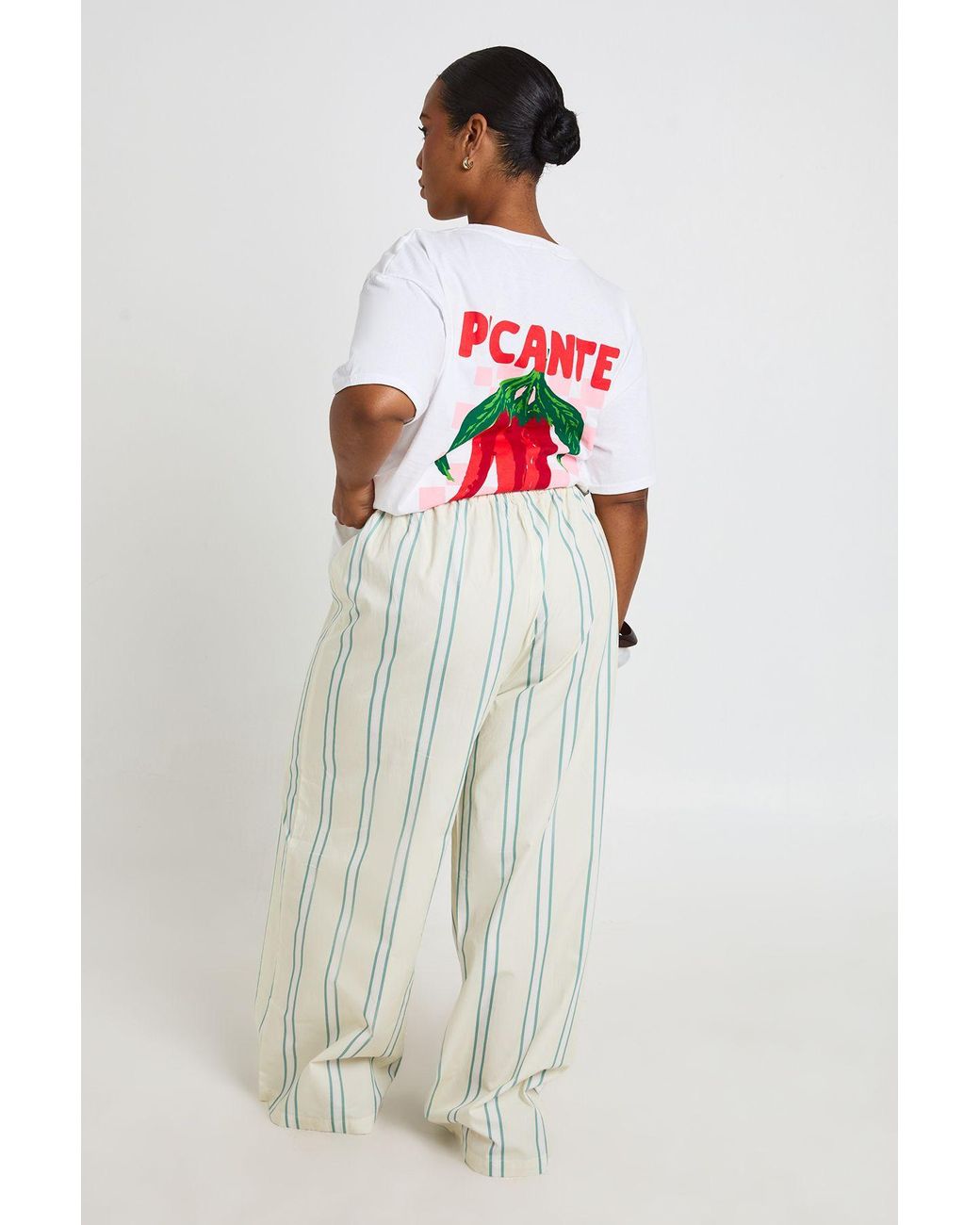 Boohoo White Plus Stripe Wide Leg Trouser